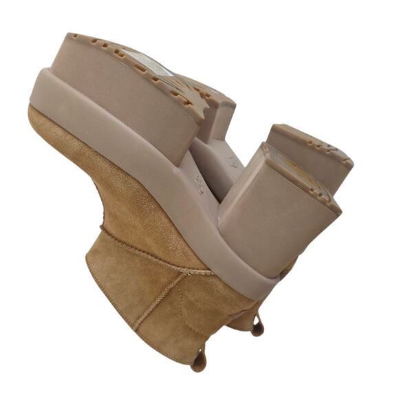 UGG Women's New Heights Platform Tan Leather Sherpa Lined Ankle Boots Size 10 - Picture 4 of 7